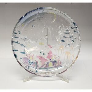 Crystal Clear Industries 1989 Sleigh Bells Christmas 14" Glass Serving Platter